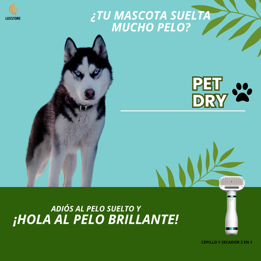 PETDRY® Cepillo Secador 2 en 1 para mascotas.